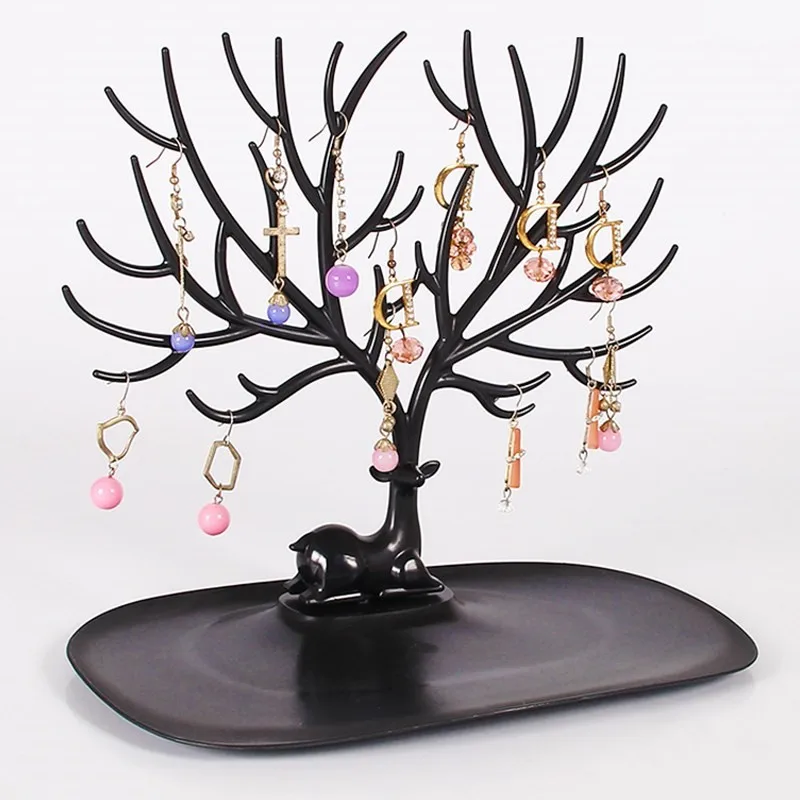 

Stouge 1PC Plastic Makeup Organizer Deer Earrings Necklace Ring Jewelry Display Stand Tray Tree Storage Racks Organizer Holder