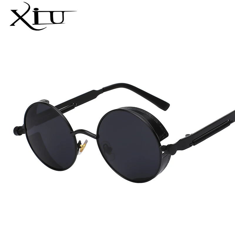Xiu Готический Солнцезащитные очки для женщин поляризационные Для мужчин стимпанк Круглый Металлический Рамка Защита от солнца Очки очки Брендовая дизайнерская обувь Высокое качество UV400