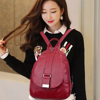 

women backpack Soft Leather Mother Bag vintage simple middle age Backpack Bag Multi-purpose Dual-use Chest Bag mochila mujer new