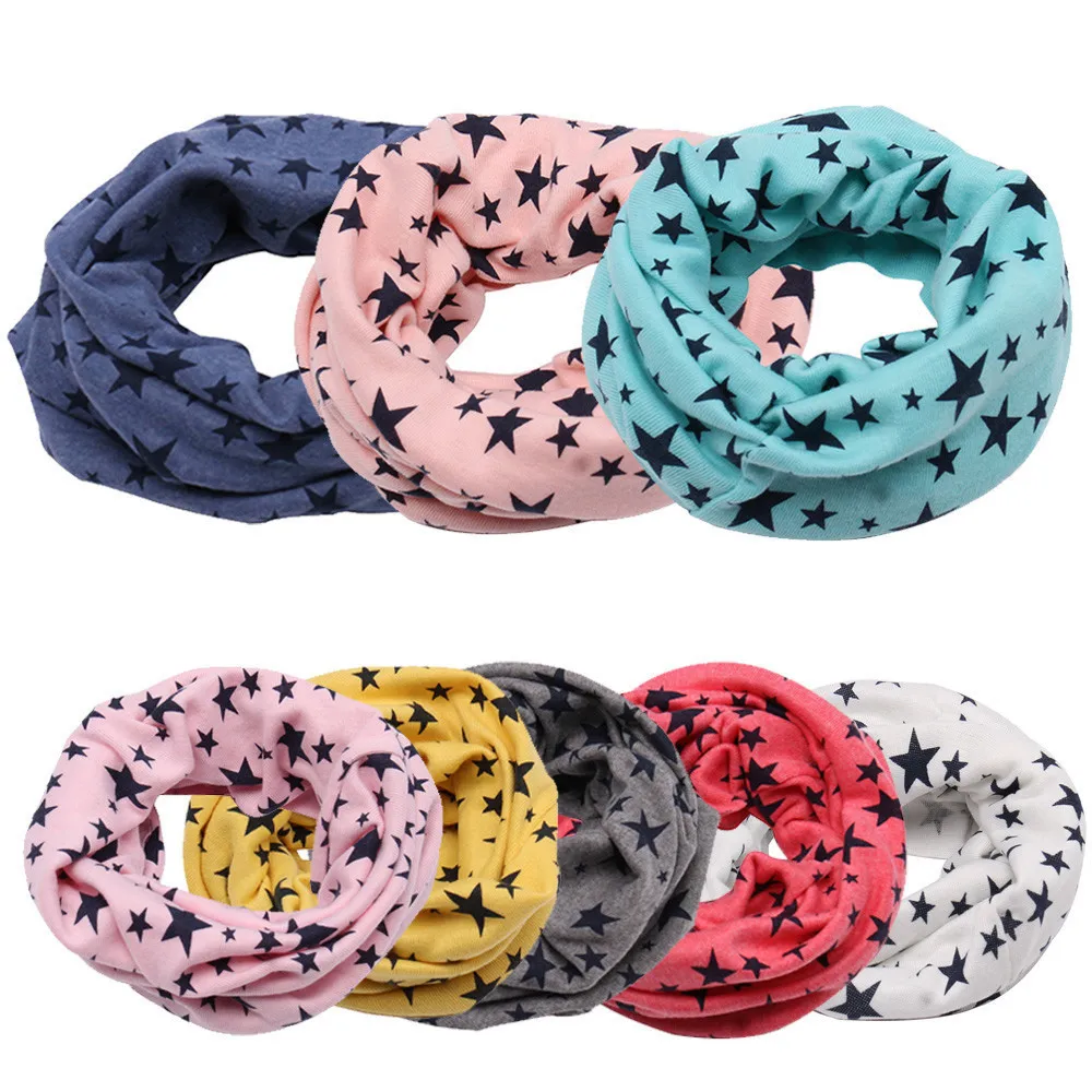 

VOT7 Children Warm Cotton Scarf Boy Girl Shawl Winter Neckerchief O Ring Neckerchief smile face star pattern foulard Scarf #VD7