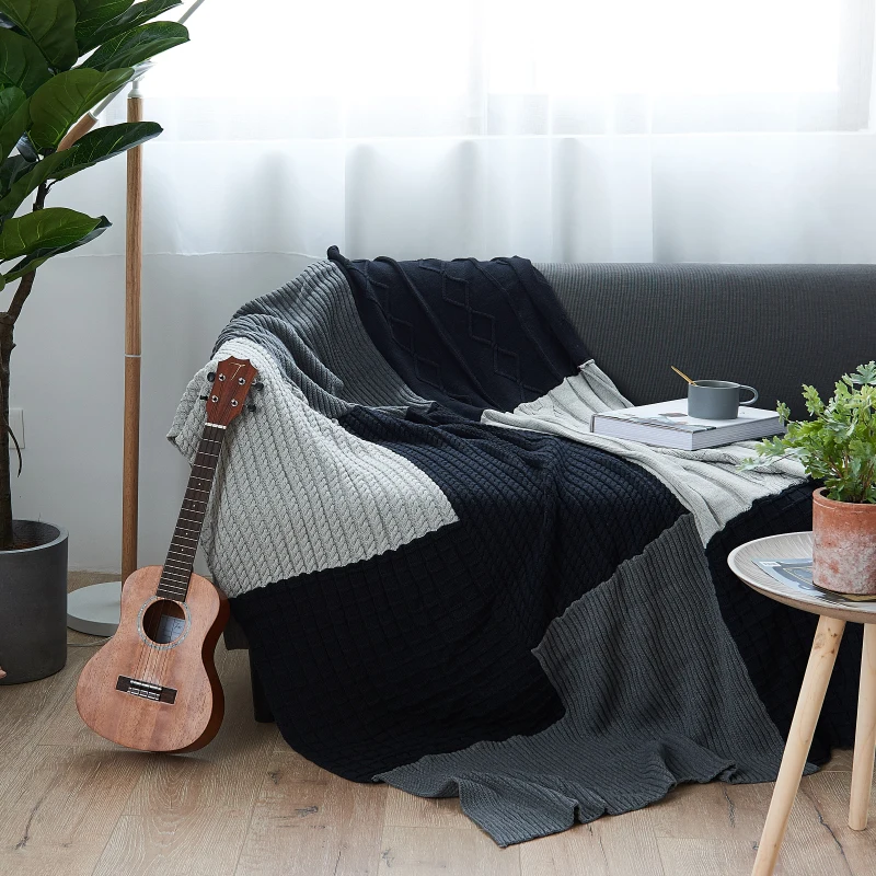 Big size Nordic navy blue gray mixed sofa cover blanket 130*170CM