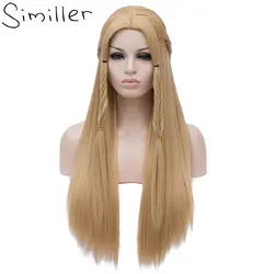 Similler Для женщин длинные прямые светлые парик пробор жаропрочных синтетических волос вечерние полный Косплэй костюм парик с тесьмой