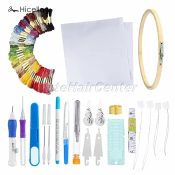 

84pcs/set Embroidery Kit Pen Needle Box Punch Needles Threads Sensors Floss Bobbins Rulers Thimble Hoops Manual Cage Hicello