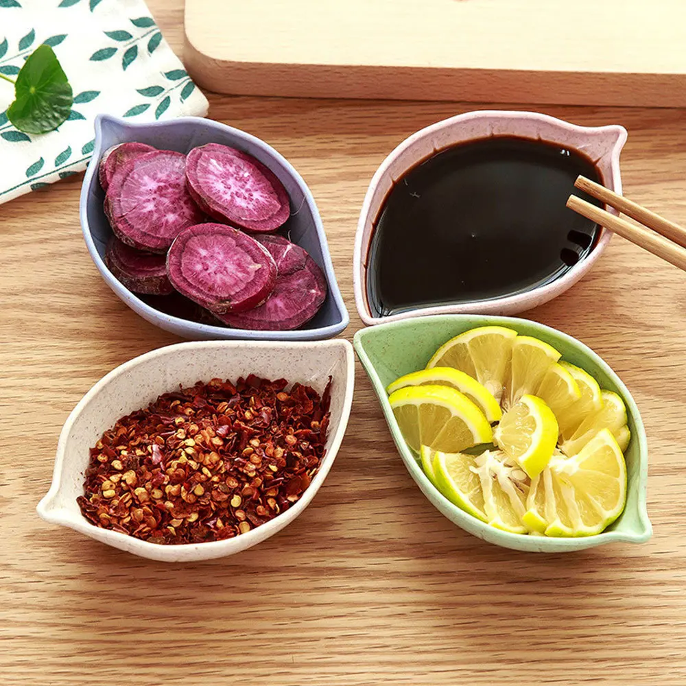 

4pcs/set Leaf-shape Small Dish Eco-friendly Wheat Straw Sauce Salt Vinegar Flavor Spices Plate Tableware Breakfast Dish