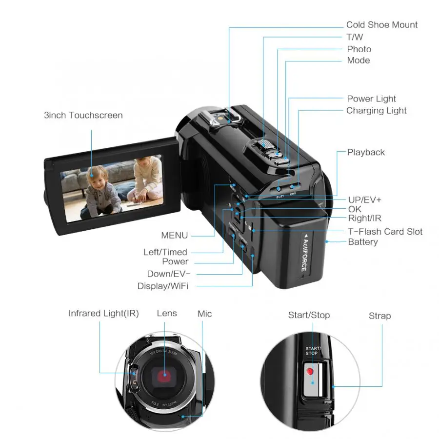 VBESTLIFE 4K Wifi цифровая камера ночного видения Видеокамера 16X Zoom 48MP 3 &quotс батареей