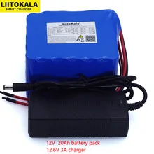 LiitoKala 12V 20Ah high power 100A discharge battery pack BMS protection 4 line output 500W 800W 18650 battery+ 12.6V 3A Charger hk liitokala large capacity 12v 10ah 18650 lithium battery protection board 12 6v 10000mah capacity 12v 3a battery charger