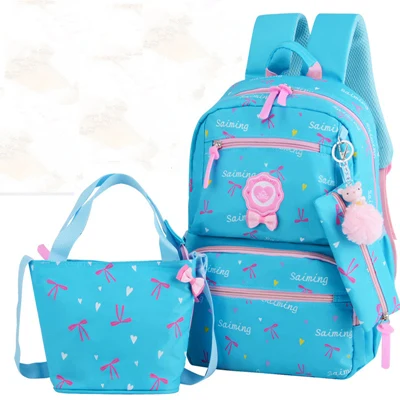 Школьные рюкзаки для подростков, для девочек, с принтом, дорожные рюкзаки, Детские ортопедические рюкзаки, 3 шт./компл., рюкзак, школьные сумки, mochila infantil - Цвет: sky blue