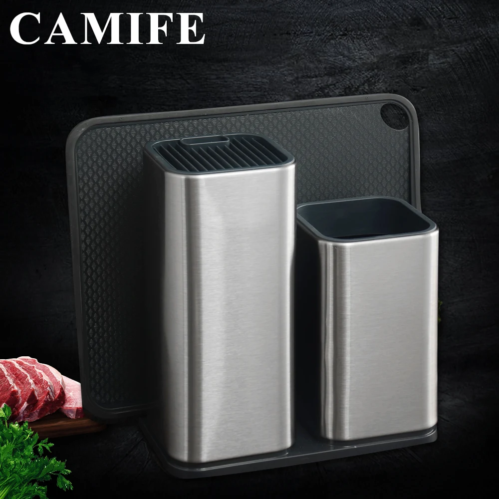 

Cook Steel Kitchen Knife Holder Storage Stainless Steel Cutlery Knife Block Stand Large Capacity Multifunctional Storage Seat