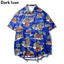 Dark Icon Hawaii Style Turn-down Collar Men's Shirt Short Sleeve 2019 Summer Hip Hop Shirt Men Beach Shirts Male Top