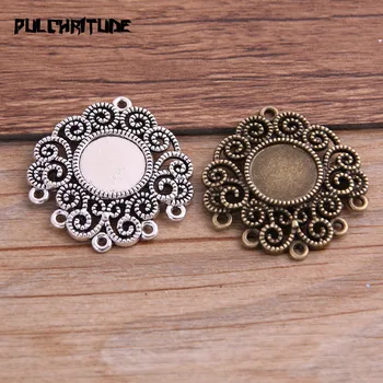 

6pcs/lot 12mm Inner Size Two Color Fame Style Flowers Cabochon Connector + Glass Base Setting Charms Pendant
