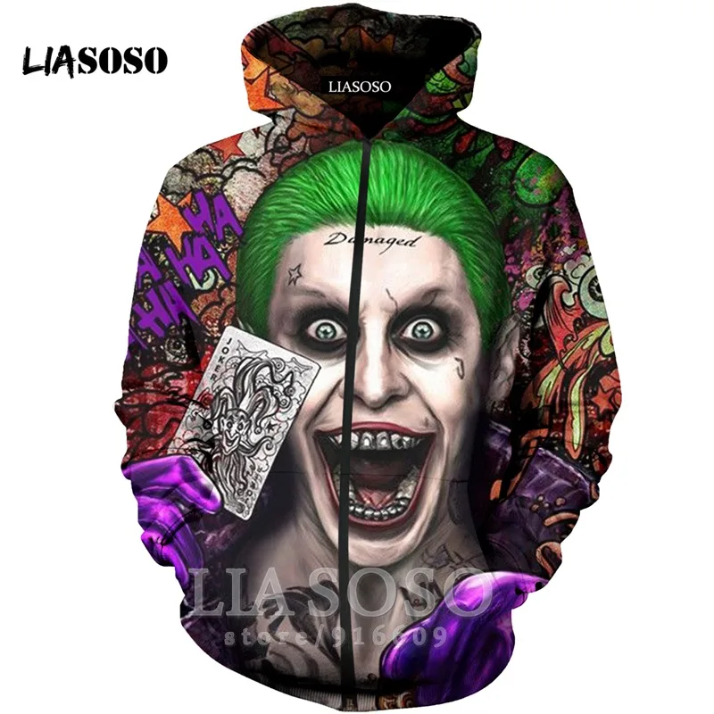 Funny 3D Print Unisex Anime Harley Quinn hip hop clown Sweatshirt joker jacket Harajuku zipper shirt hoodies rock hoodie A125