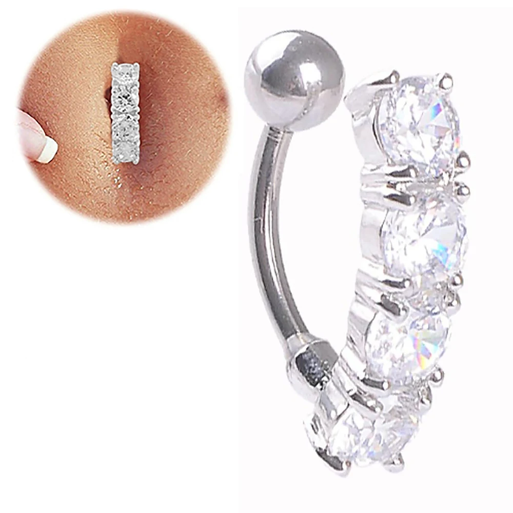 

Hot Cute 4 Rhinestones Arc Body Piercing Barbell Belly Button Navel Ring Jewelry Silver&White