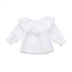 Для новорожденных футболки для девочек Кружево с длинным рукавом с плеча милый топ принцессы Футболка Одежда 0-24 м