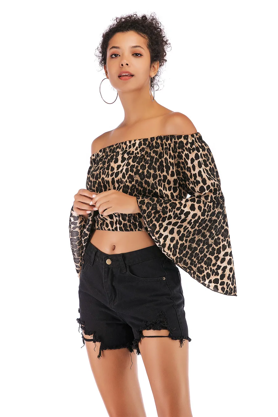 Gladiolus Off Shoulder Spring Autumn Blouse Women 2019 Flare Sleeve Sexy Leopard Print Crop Top Shirt Women Blouses Ladies Tops (35)