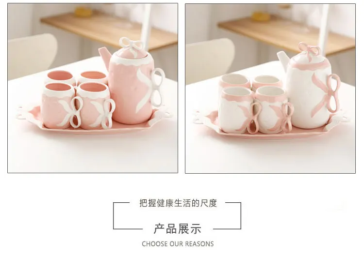Японский стиль бантик Creamic Teaware наборы Китай керамический чайник чашки набор домашний чайник наборы холодной воды чашки с поддоном