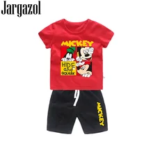 Одежда для мальчиков, летняя рубашка с короткими рукавами и шорты с рисунком Микки Мауса, повседневный комплект одежды для девочек, одежда для маленьких мальчиков