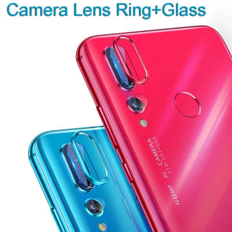 

For Huawei nova 4 Camera Screen Protector Tempered Glass+Metal Rear Lens Protective Ring for Huawei nova4 Back Bumper Ring Case