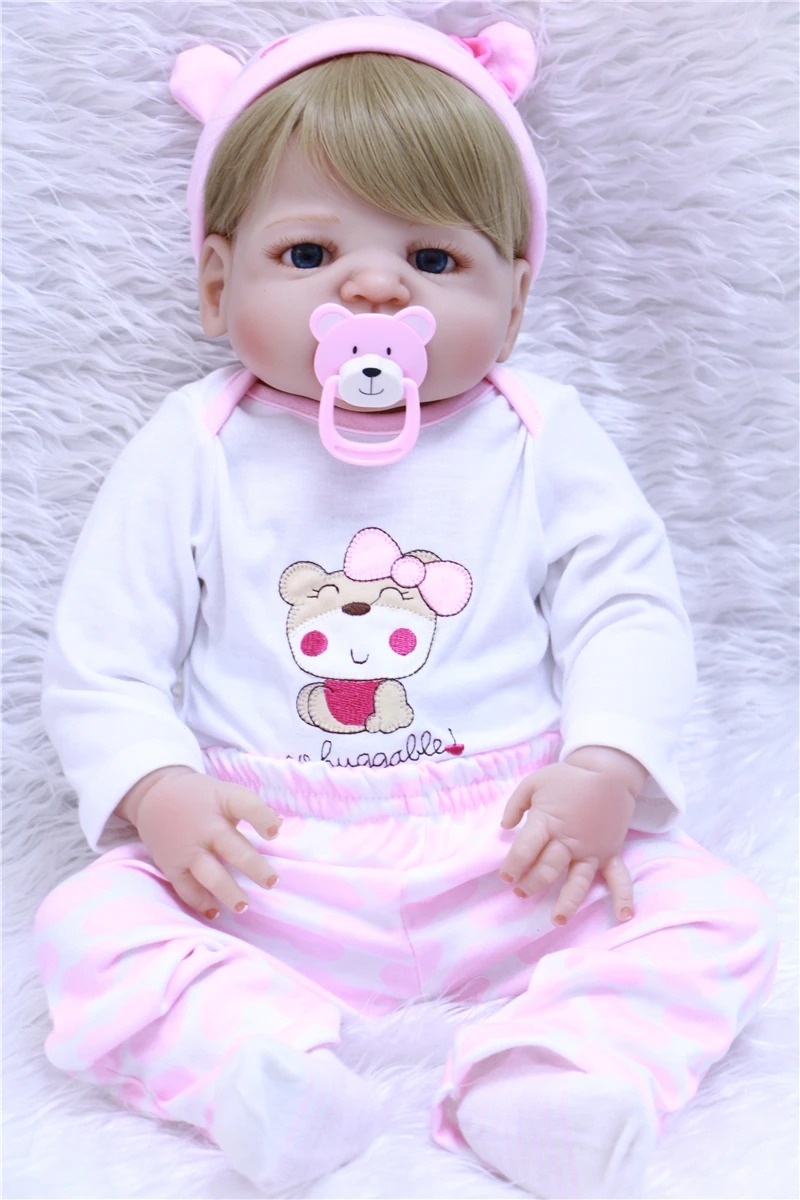 

Blue eyes Stuffed all vinyl Silicone Lifelike Pink kitten Baby Bonecas girl kid bebe doll reborn menina de silicone 55cm juguete
