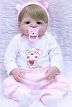 Blau augen Gefüllte alle vinyl Silikon Lebensechte Rosa kätzchen Baby Bonecas mädchen kid bebe puppe reborn menina de silikon 55 cm juguete(China)