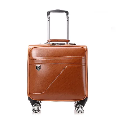 Модный чехол на колесиках, бизнес-бокс, универсальная колесная 16 дюймовая багажная сумка, полиуретановый чемодан, бесшумный чехол для маленького костюма, размер: 40*22*45 см - Цвет: Light brown