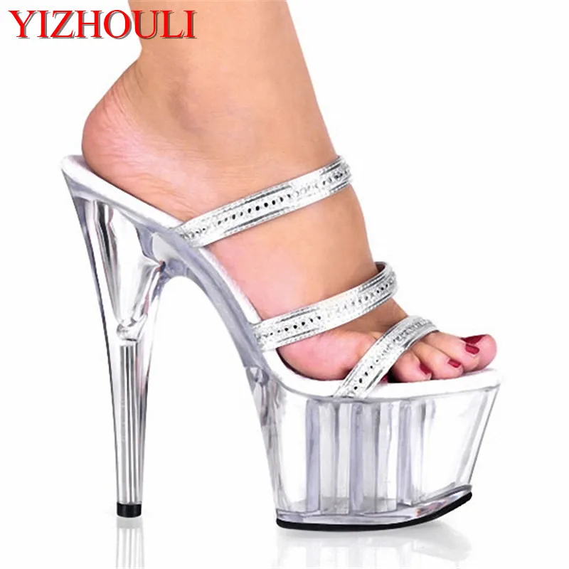 Professional pole dancing fashion sexy shoes 15 cm high-heeled shoes/sandals white crystal