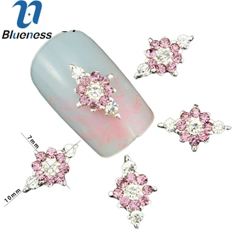 

10 Pcs/Lot 3D Pink Jewelry Nail Art Glitter Silver Alloy Manicure Supplies Crystal Rhinestones For Nail Art Decorations TN1337
