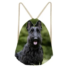 ThiKin Cute Puppies Scottish Terrier Print Fitness Drawstring Bag 3D Animal Dog Design Travel Softback Backpack Sack Storage Bag