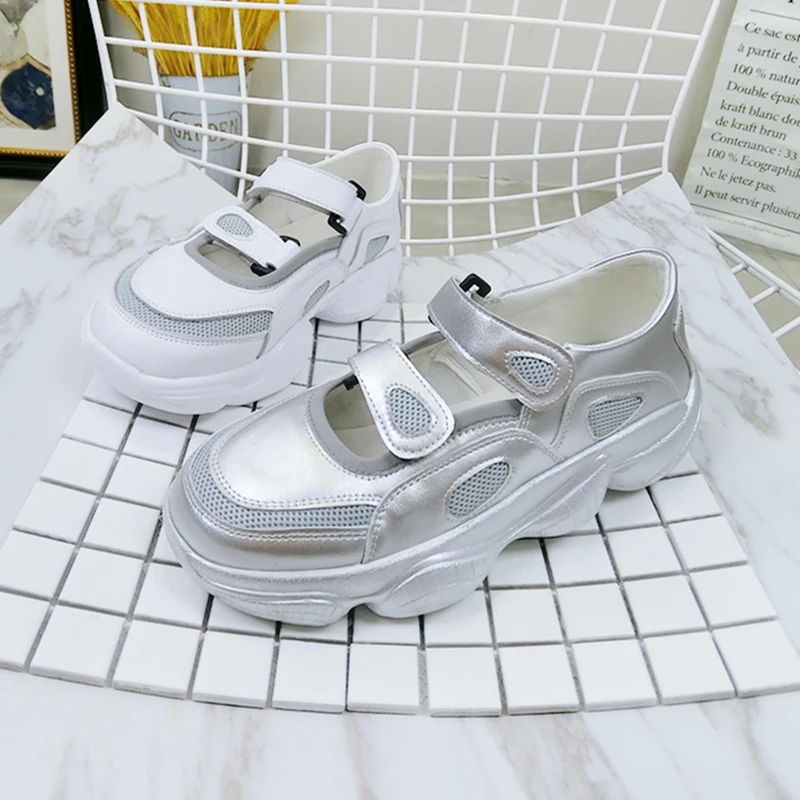 

Women's Chunky Sandals 2019 Summer PU Leather Casual Hook & Loop Platform Sandals Comfortable Ladies Shoes Woman Summer Shoes