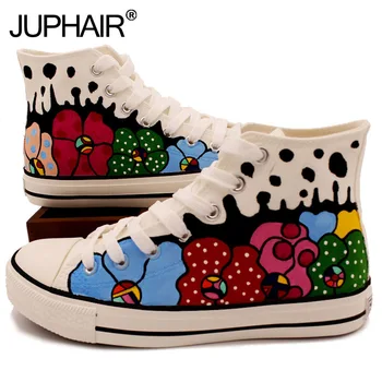 

New Shoe Womens Males Great Canvas High Leisure Boy Girl Hand Painted Flat Shoes Footwear Cat Wansheng Festival Flowers Platform