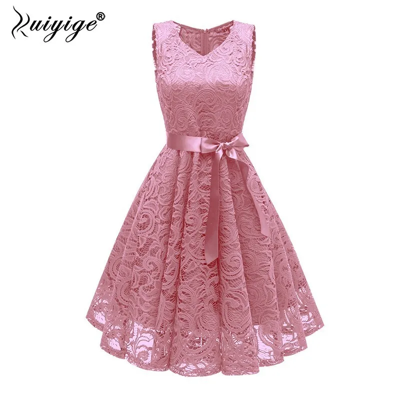 

Ruiyige 2018 Summer Sexy A Line Lace Party Dress Women V Neck Sleeveless Evening Elegant Dresses Mini Prom Vestidos Female