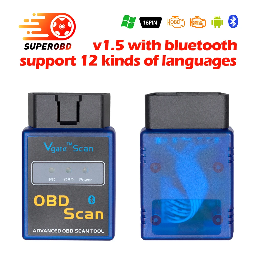 Elm327 obd2 bluetooth v1.5 obd ii Поддержка obd 2 протоколы автоматический диагностический инструмент считыватель кода лучше, чем elm327 obdii v2.1