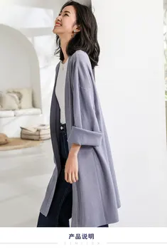 

2019 Spring Outerwear Thin Medium-Long Cardigan Female Slim Cashmere Sweater Placketing No Button Sweater Cape