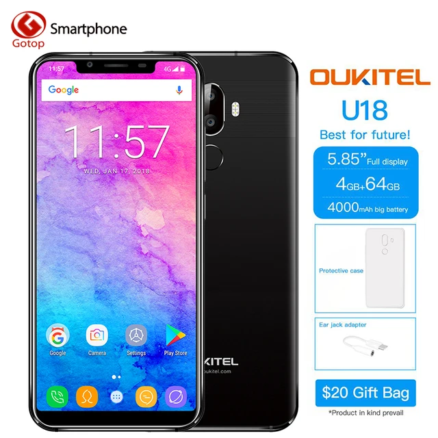 Special Offers Oukitel U18 21:9 Display 5.85" Mobile Phone MT6750T Octa Core 4G RAM 64G ROM 13MP+16MP Camera 4000mAh 4G Fingerprint Smartphone