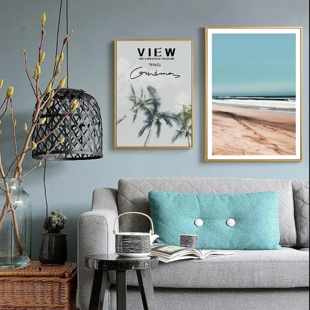 Scandinavian Poster Beach Wall Art Canvas Painting Landscape Canvas Poster Coconut Tree Art Print Ocean Home Decor Unframed
