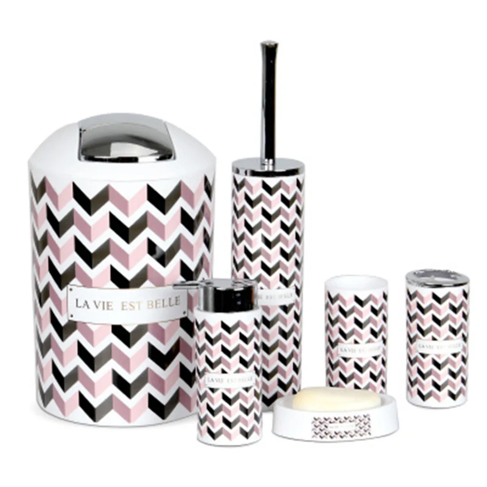 6pcs Fashion Pattern Solid Luxury Plastic Bathroom Accessories Set Bathroom Accessories