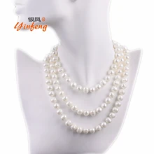 

9-10mm big potato shape pearl necklace Real nature freshwater pearl fashion long necklace for women