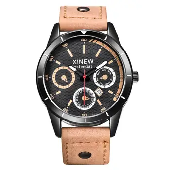 

2017 New Mens Quartz Wrist Watch Analog Date Day Army Sport Black Leather Luxury1025