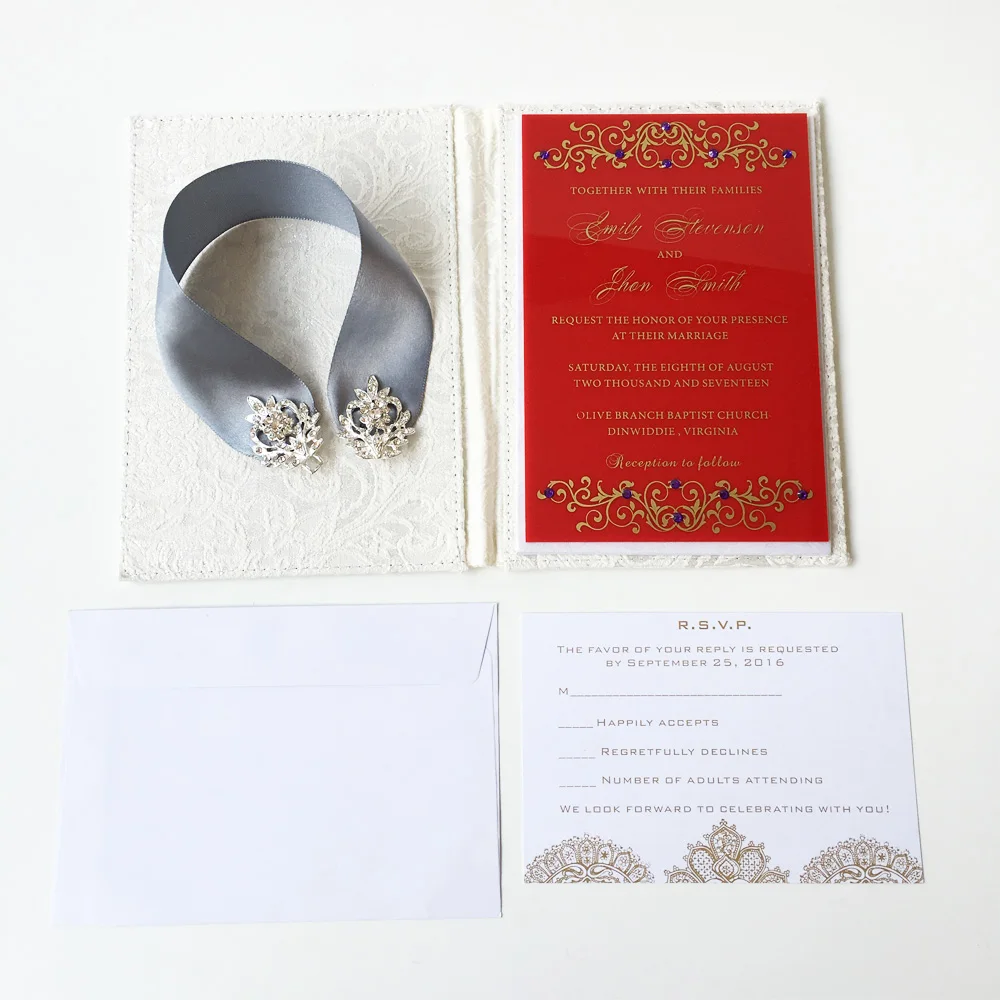  115x175mm Beautiful Red Acrylic Rectangle Shape Wedding Invitation Card 100 Sets Per Lot - 32829316483