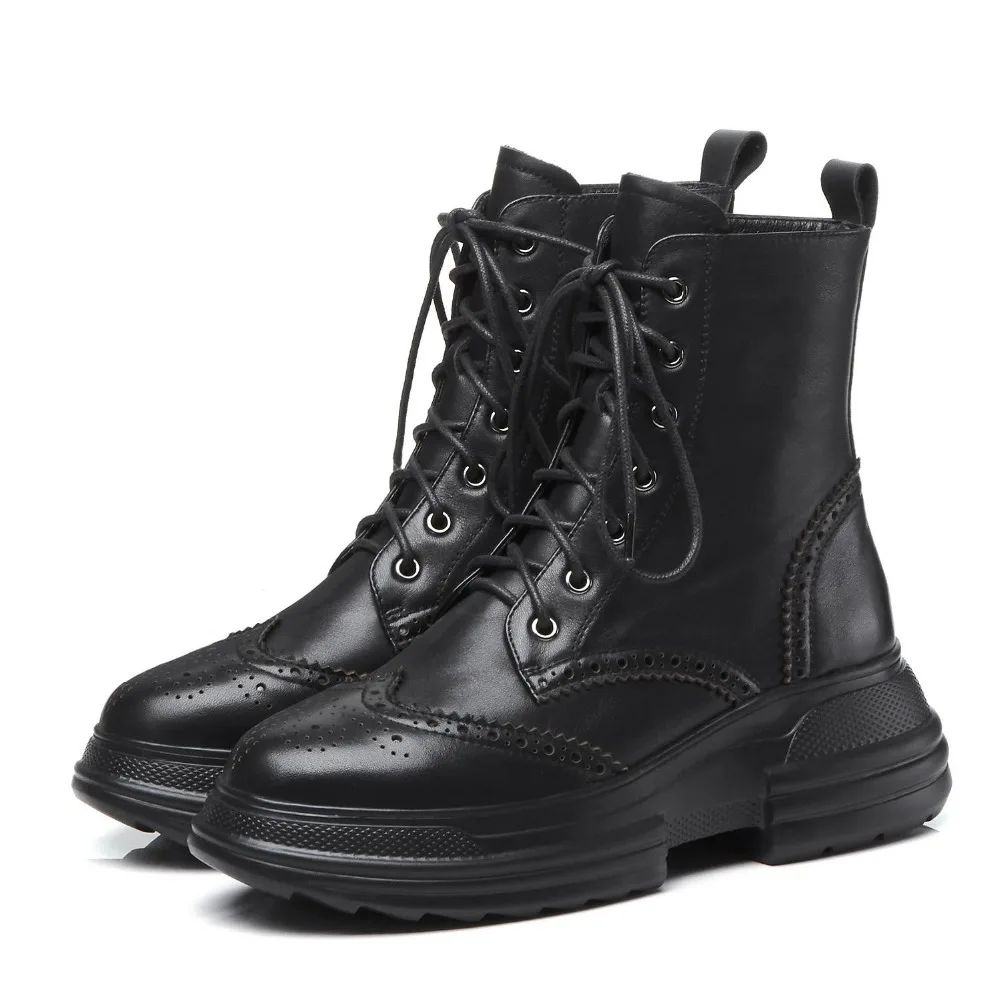 Mode Chaussures noir rouge Dentelle Haute Étanche En Cuir L17 2018 Fond Bullock Véritable Style De Rond Moto Bottes Up Beige Rétro Bout Cales w0OPkn8