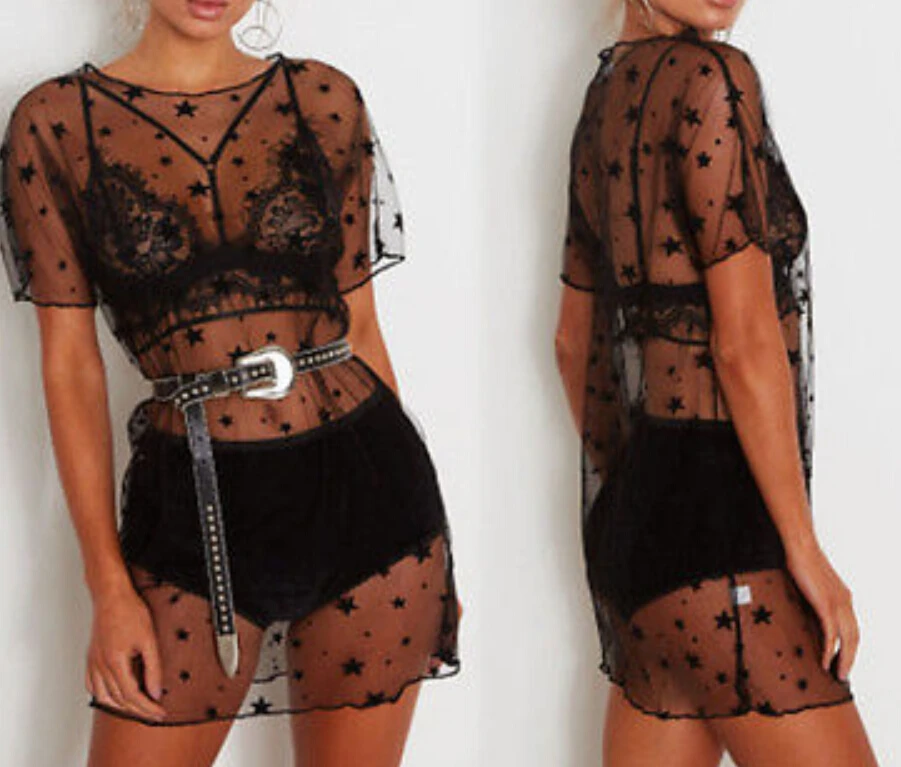 

Women Swimwear Beachwear Beach Wear Kaftan Sarong Dress Sexy Women Thin Stars Print Cover Dress