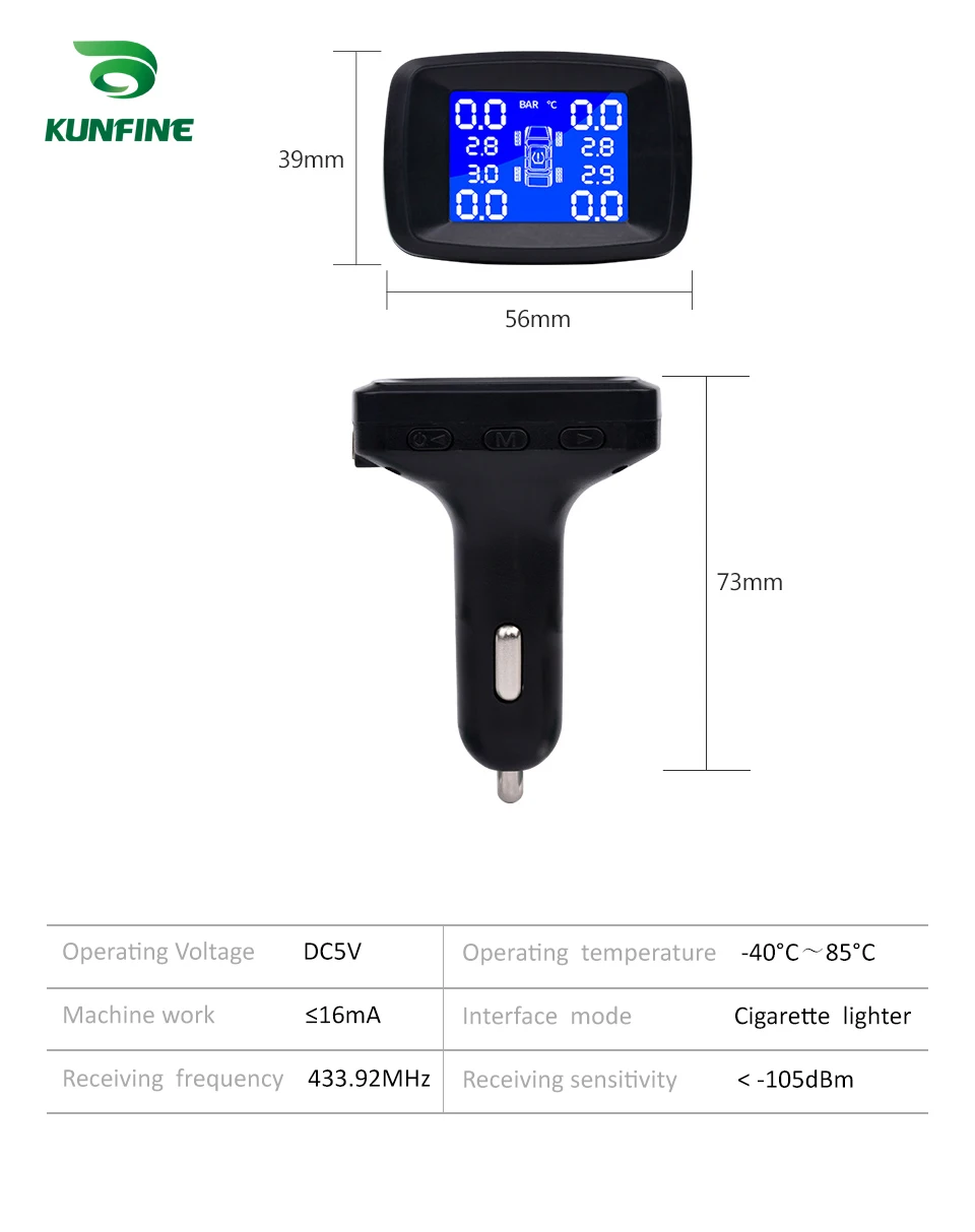 Smart Car TPMS Tyre Pressure Monitoring System Cigarette Lighter Digital LCD Display Auto Security Alarm Systems With 4 Sensors C (4)
