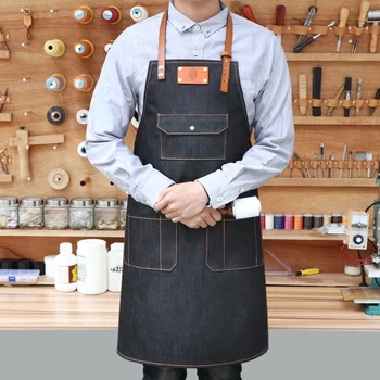 

Leather Korean Black Cowboy Denim Aprons Coffee Shop Uniforms Restaurant Bar Painting