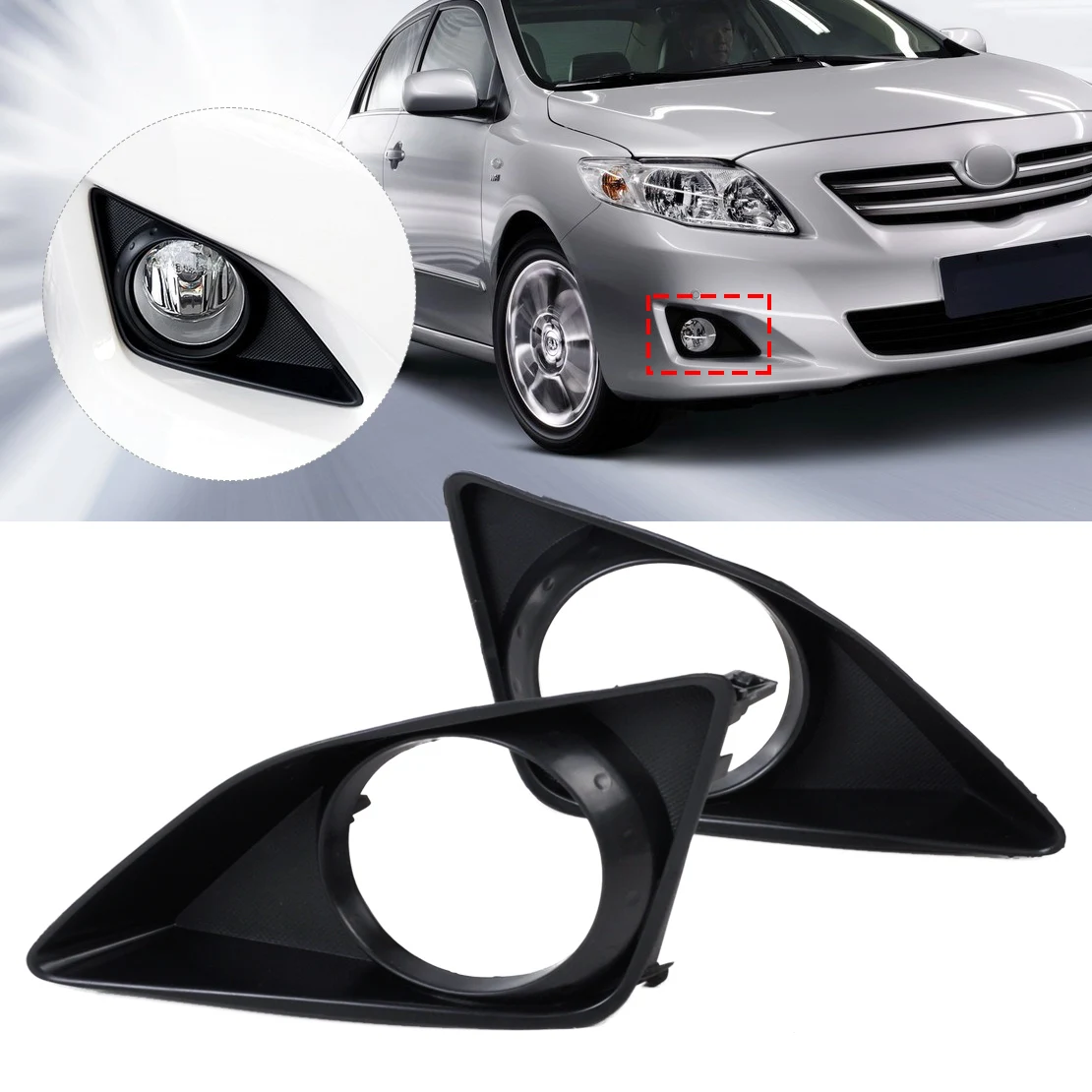 

beler 2pcs New Black Front Right + Left Fog Light Lamp Grille Cover Foglight Bezel for Toyota Corolla 2007 2008 2009 2010