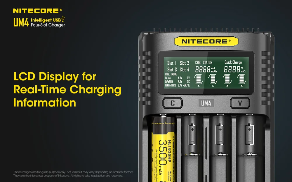 Официальный Nitecore UM4 UM2 SC4 USB QC зарядное устройство интеллектуальная схема глобальная страховка Li-Ion AA AAA 18650 21700 26650