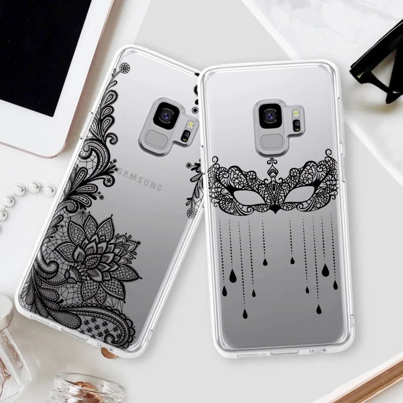 Sexy lace Phone Case For Samsung Galaxy S8 S9 Plus S7 S9Plus S8Plus Cover Flower TPU Soft Silicone Transparent case |