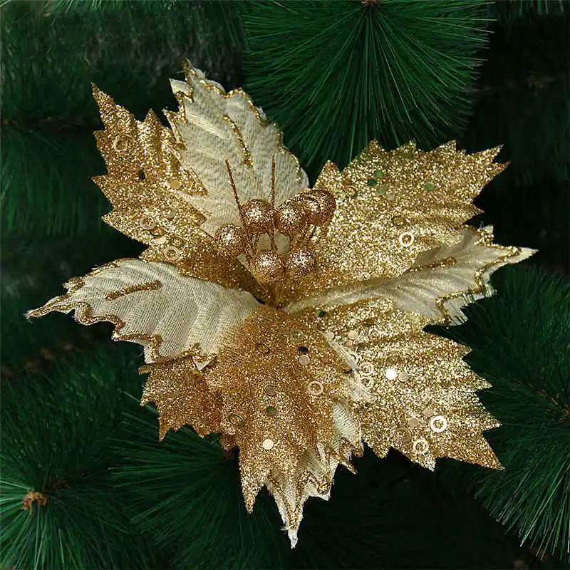 2018 Christmas Flowers Xmas Tree Decorations Glitter Hollow Wedding Party Home Decor Artificial Flowers #2o31 (5)