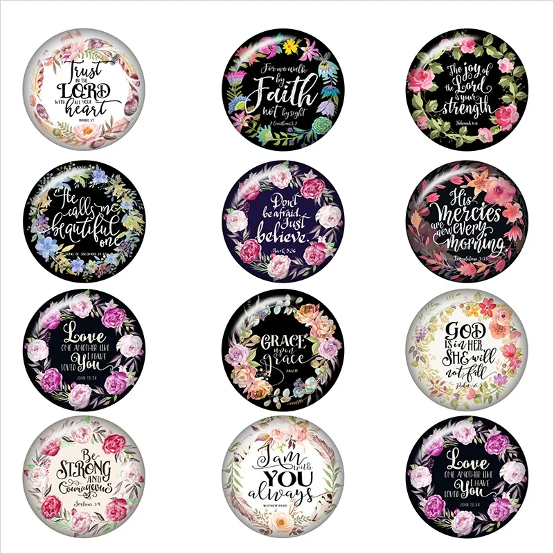 word-flower-love-FAITH-glass-snap-button-DIY-jewelry-Round-photo-cabochons-flat-back-DA1189