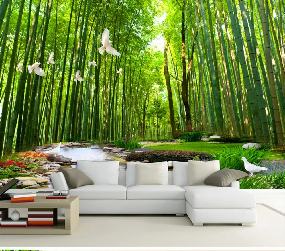 

Custom Ang Size 3D Wallpape Bamboo Forest Water Leisure Space TV Background Wall Painting Wallpaper