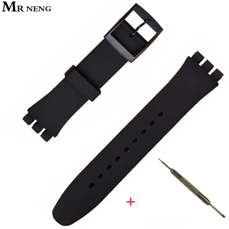Ремешок для часов MR NENG черного цвета высокого качества 17 мм 19 мм 20 мм силиконовый резиновый ремешок для часов swatch цветной резиновый ремешок пластиковая пряжка