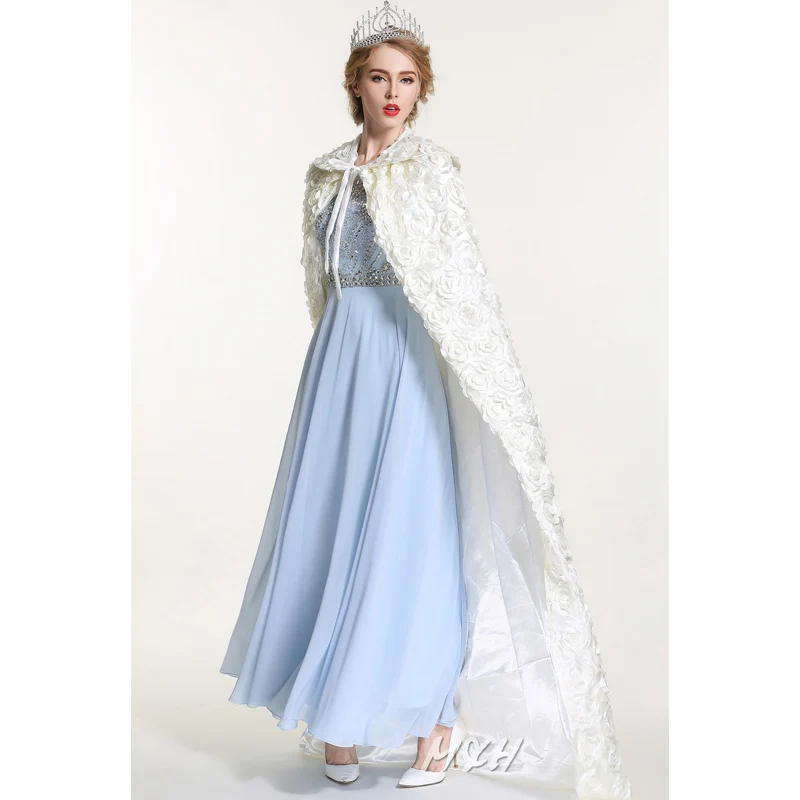 

Women Rose Cloak Cake Full Length 71" Lace-up Robe Silken Cloth Elegant White Cape Cosplay Party Costume Pageant Cloak Handmade